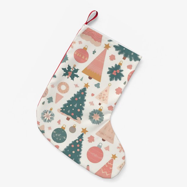 Pastel Christmas Tree Ornaments Holiday Small Christmas Stocking (Front (Hanging))