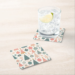 Pastel Christmas Tree Ornaments Holiday Square Paper Coaster