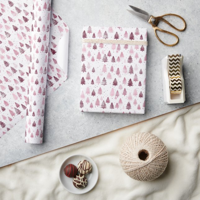 Pastel Christmas Tree Pattern Burgundy and Silver Wrapping Paper (Crafts)