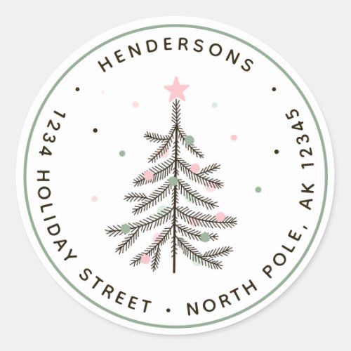 Pastel Christmas Tree Return Address Classic Round Sticker