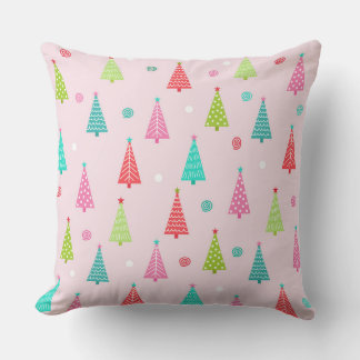Pastel Christmas Tree Throw Pillow