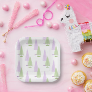 Pastel Christmas Trees Paper Plates