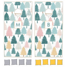 Pastel Christmas Trees Pattern Monogram Initial