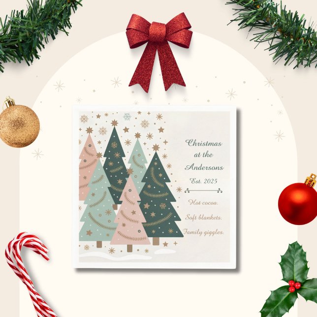 Pastel Christmas Trees Personalized Holiday Napkins (Creator Uploaded)