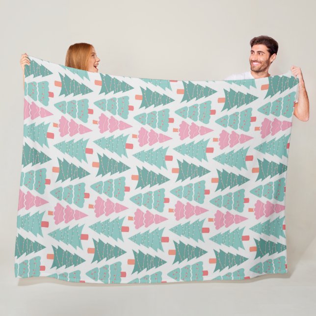 Pastel Christmas Trees Seamless Pattern Fleece Blanket (In Situ)