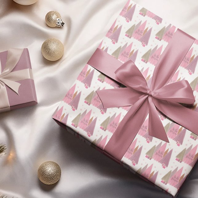 Pastel Christmas Trees 'Tis the Season Wrapping Paper ('Tis the season!  Wrap your Christmas gifts in this pretty pastel Christmas wrapping paper.)