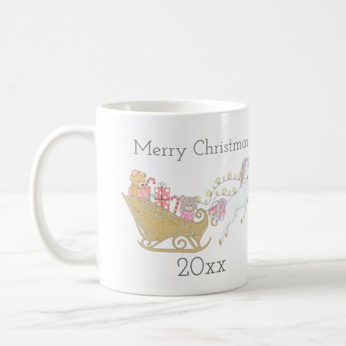 Pastel Christmas Unicorn Santas Sleigh Coffee Mug