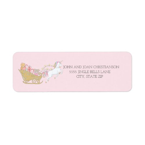 Pastel Christmas Unicorn Santas Sleigh Pink Label