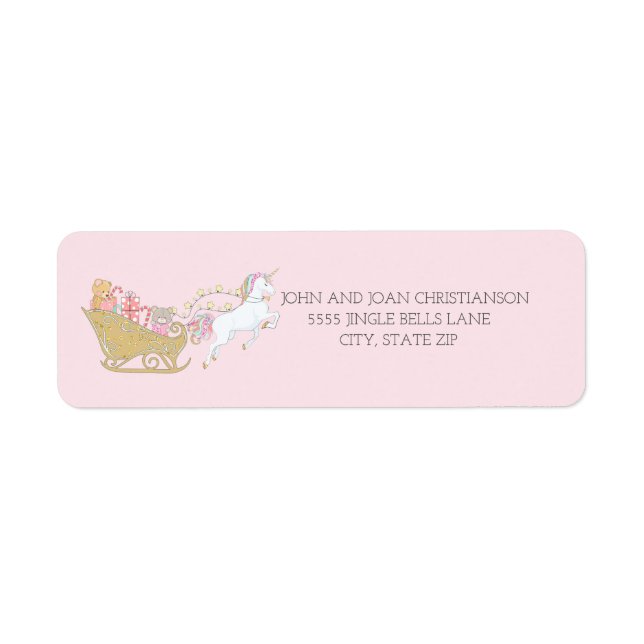 Pastel Christmas Unicorn Santa's Sleigh Pink Label (Front)