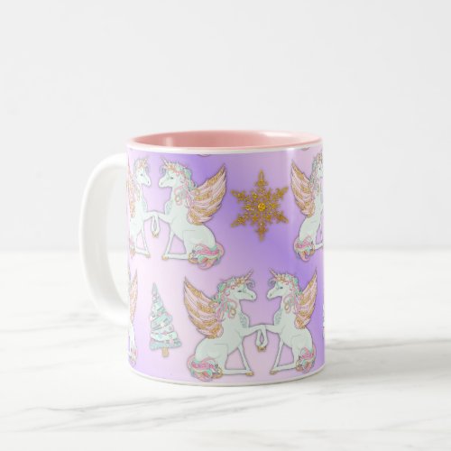 Pastel Christmas Unicorns Two_Tone Coffee Mug