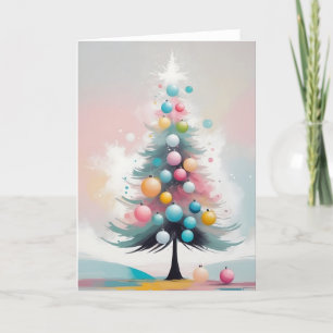 Pastel Christmas with Ornaments Watercolor Effect Holiday Card