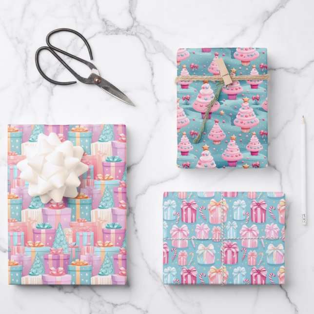 Pastel Christmas Wrapping Paper Sheets (Front)