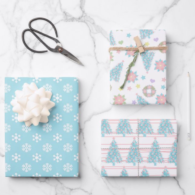 Pastel Christmas Wrapping Paper Sheets (Front)