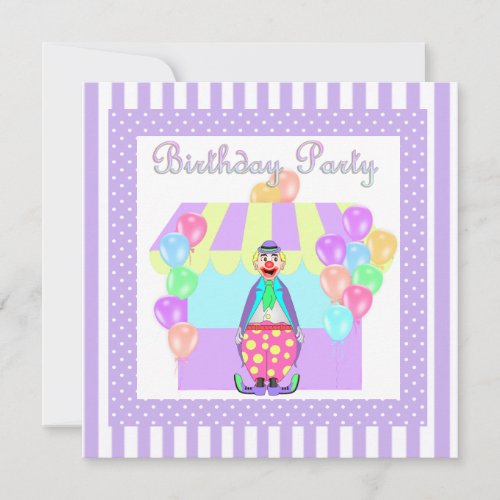 PASTEL CIRCUS CLOWN BIRTHDAY PARTY INVITATION