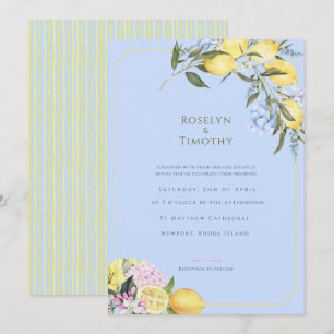 Pastel Citrus Blue Watercolor Floral Wedding Invitation