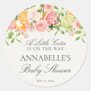 Pastel Citrus Floral Cutie Baby Shower Favor Classic Round Sticker