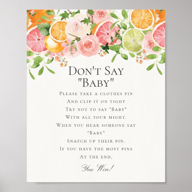 Pastel Citrus Floral Cutie Dont Say Baby Game Poster (Front)