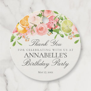 Pastel Citrus Floral Little Cutie Baby Shower Favor Tags