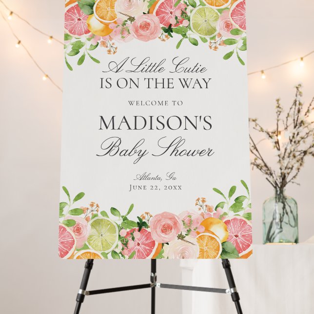Pastel Citrus Floral Little Cutie Baby Shower Foam Board (In Situ (Stand))