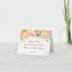 Pastel Citrus Floral Little Cutie Baby Shower Letterpress Thank You Card