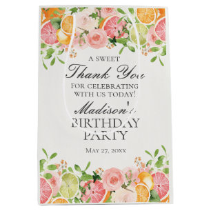 Pastel Citrus Floral Little Cutie Birthday Favor Medium Gift Bag