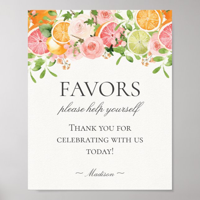 Pastel Citrus Floral Little Cutie Favors Sign (Front)