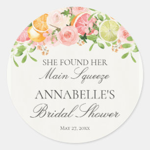Pastel Citrus Floral Main Squeeze Bridal Shower Classic Round Sticker