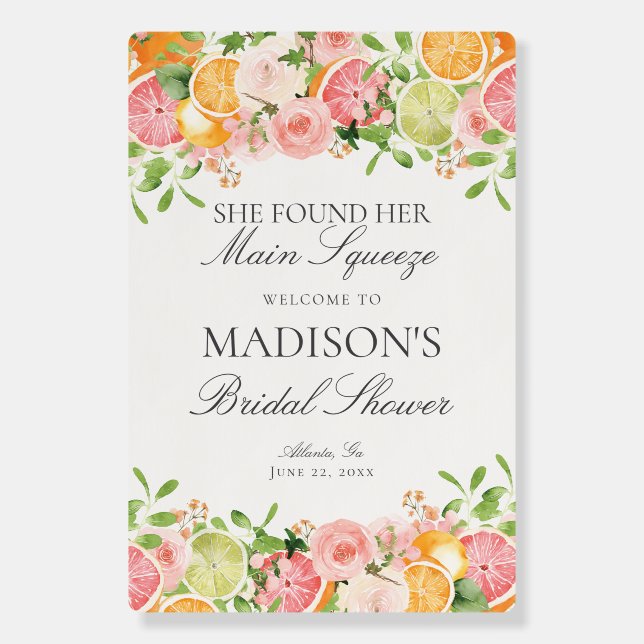 Pastel Citrus Floral Main Squeeze Bridal Shower Foam Board (Front)