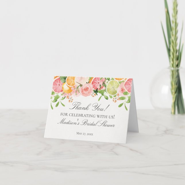 Pastel Citrus Floral Main Squeeze Bridal Shower  Thank You Card (Front)
