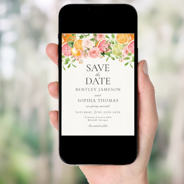 Pastel Citrus Floral Main Squeeze Save the Date Invitation (Front Digital)