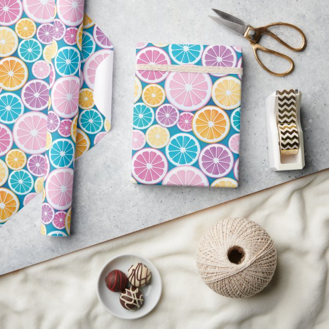 Pastel Citrus Fruit Pattern Wrapping Paper (Crafts)