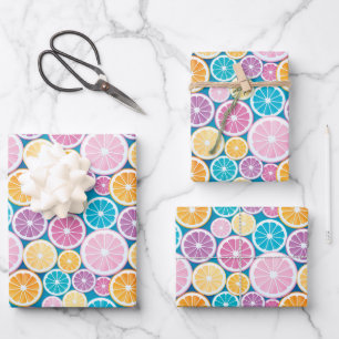 Pastel Citrus Fruit Pattern Wrapping Paper Sheets