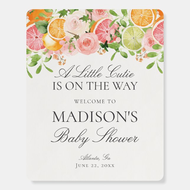 Pastel Citrus Little Cutie Baby Shower Welcome Foam Board (Front)
