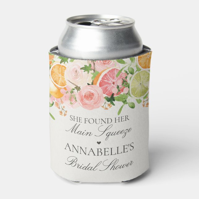 Pastel Citrus Main Squeeze Bridal Shower Favor Can Cooler (Can Front)