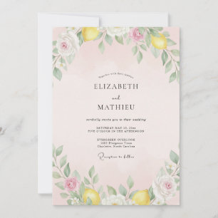 Pastel Citrus Watercolor Wedding Invitation