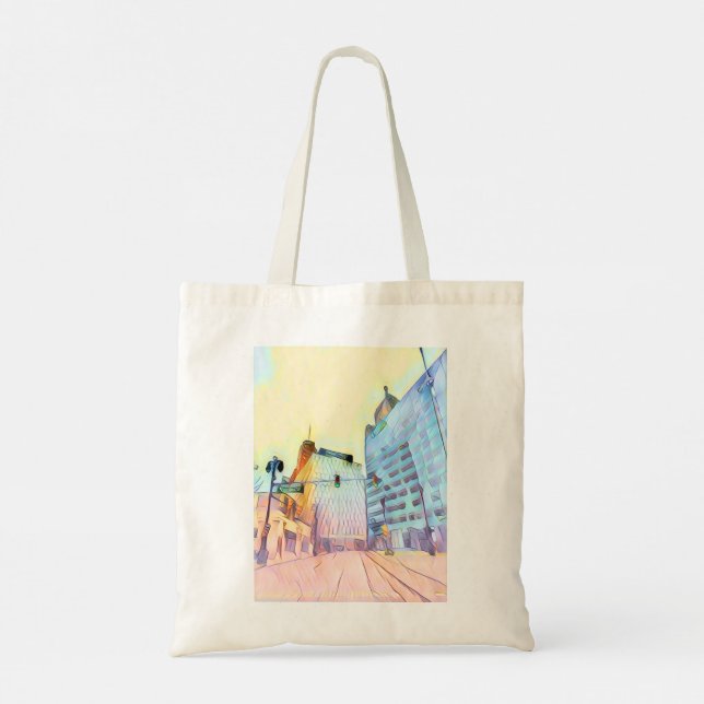 Pastel Cityscape Grocery Back Tote Bag (Back)