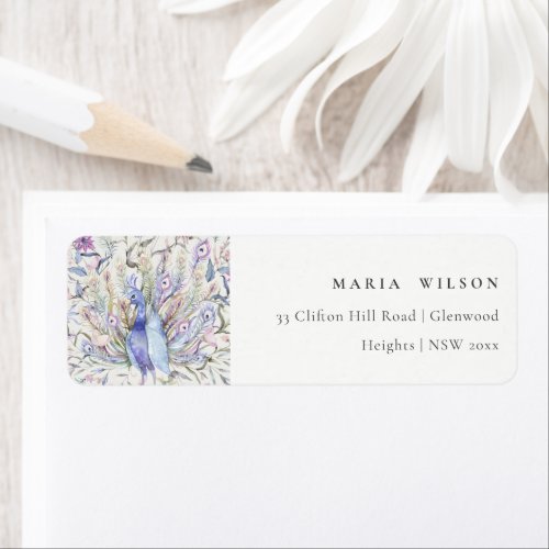 Pastel Classy Ornate Watercolor Peacock Address Label