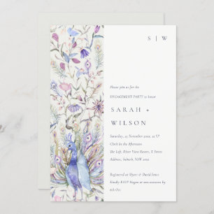 Pastel Classy Ornate Watercolor Peacock Engagement Invitation