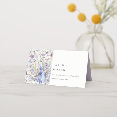Pastel Classy Ornate Watercolor Peacock Wedding Place Card