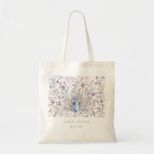 Pastel Classy Ornate Watercolor Peacock Wedding Tote Bag