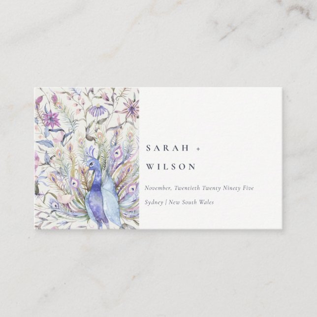 Pastel Classy Watercolor Peacock Wedding Website Enclosure Card (Front)