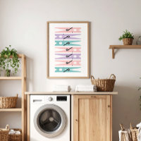 Pastel Clothes Pins Laundry Room Art Poster