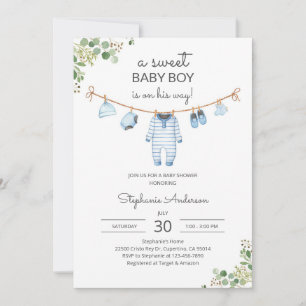 Pastel Clothesline Baby Shower Invitation