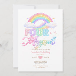 Pastel Cloud Magical Rainbow 4th birthday Invitation