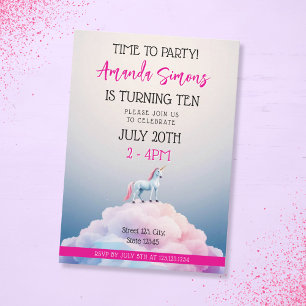 Pastel Cloud Unicorn Dreamscape Girl 10th Birthday Invitation