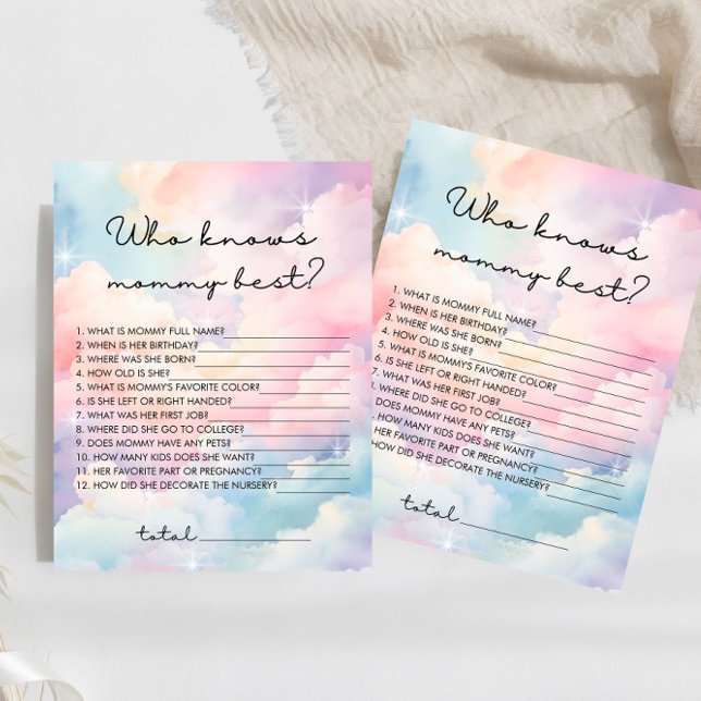 Pastel Cloud Who Knows Mommy Best Baby Shower Game (Creator Uploaded)