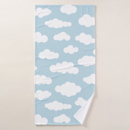 Pastel Clouds Aesthetic Baby Blue And White Bath Towel
