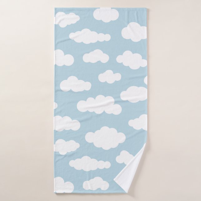 Pastel Clouds Aesthetic Baby Blue And White Bath Towel (Bath Towel)