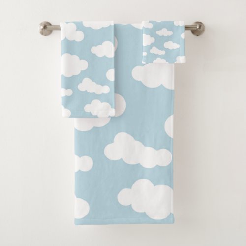 Pastel Clouds Aesthetic Baby Blue And White Bath Towel Set