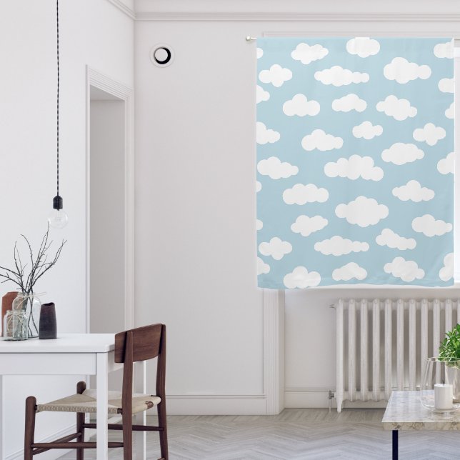 Pastel Clouds Aesthetic Baby Blue And White  Blackout Curtains (Living Room)